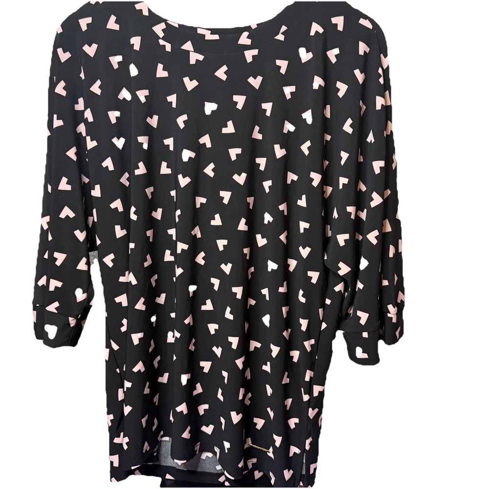 Anne Klein Tunic Long Sleeve Pink & Black Geometric Stretchy Blouse Womens Sz S